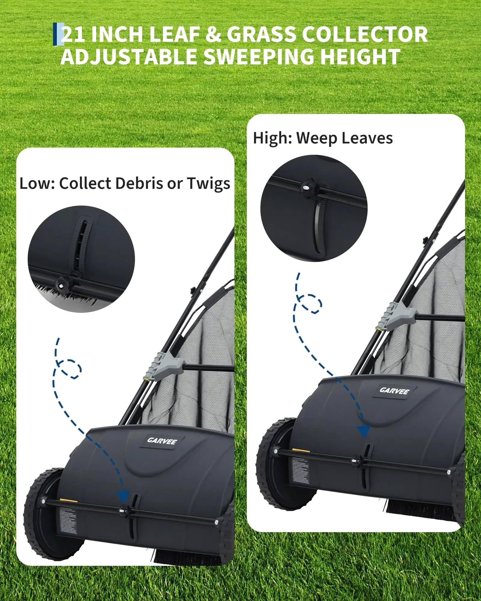 Garvee Manual Lawn Sweeper 21-Inch Push Leaf Sweeper With 4 Brushes, 3.5 Cu. Ft. Hopper, Height Adjustable For Yard, Patio, Driveway