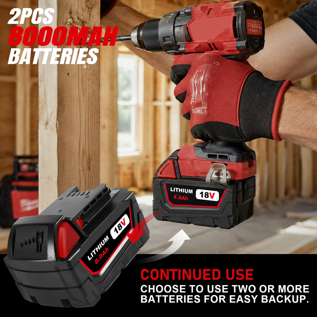 Upgraded High Capacity 8.0Ah 18V Lithium-ion Replacement Batteries, 2-Pack, Professional Grade. Suitable for 18V Cordless Power Tools, Compatible with Models 48-11-1865, 48-11-1850, 48-11-1860, 48-11-1865, 48-11-185248, 48-11