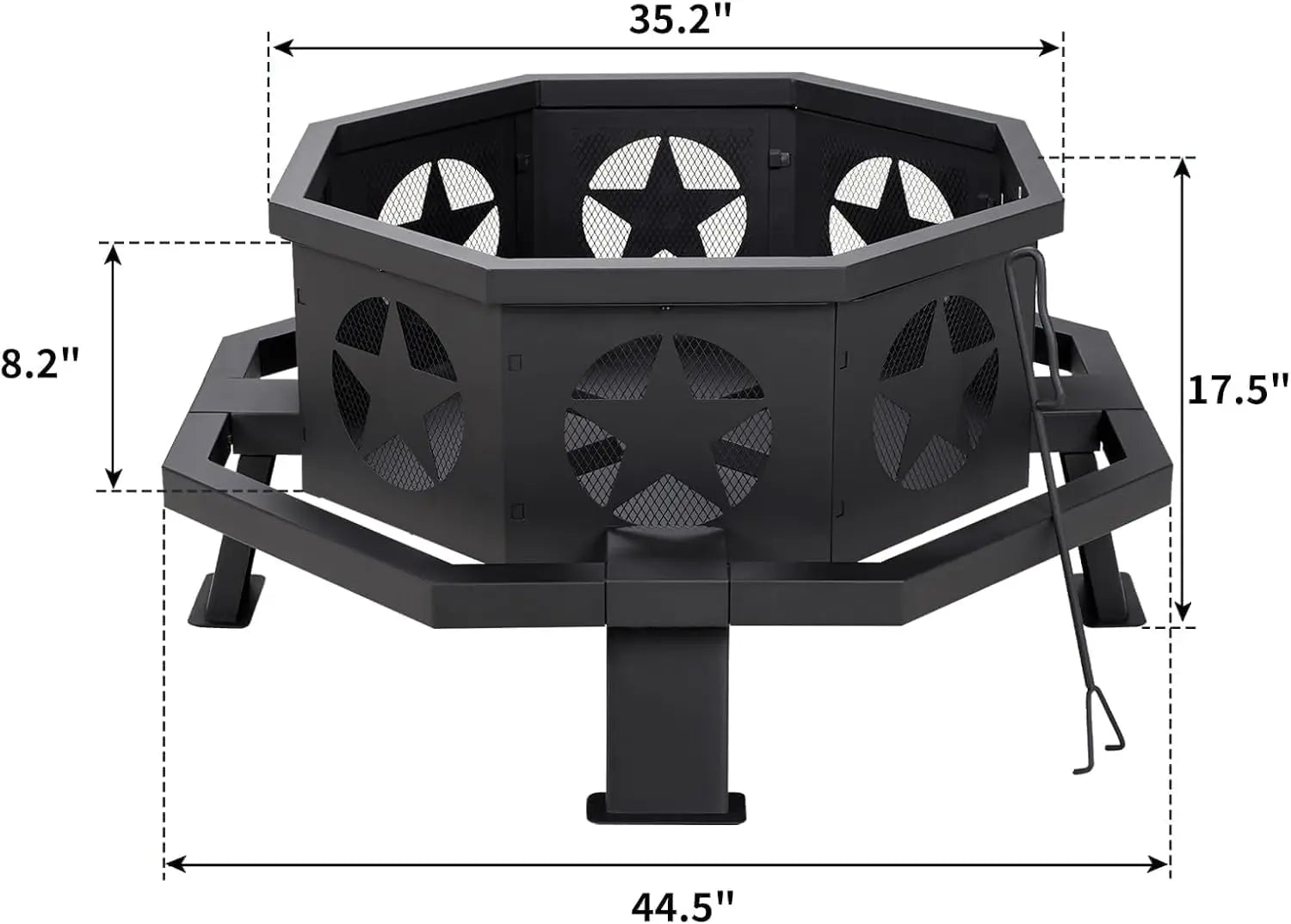 45 Inch Fire Pit for Outside, Wood Burning Firepit, Outdoor Octagonal Fire Pit with Poker, Large Firepit for Backyard, Patio
