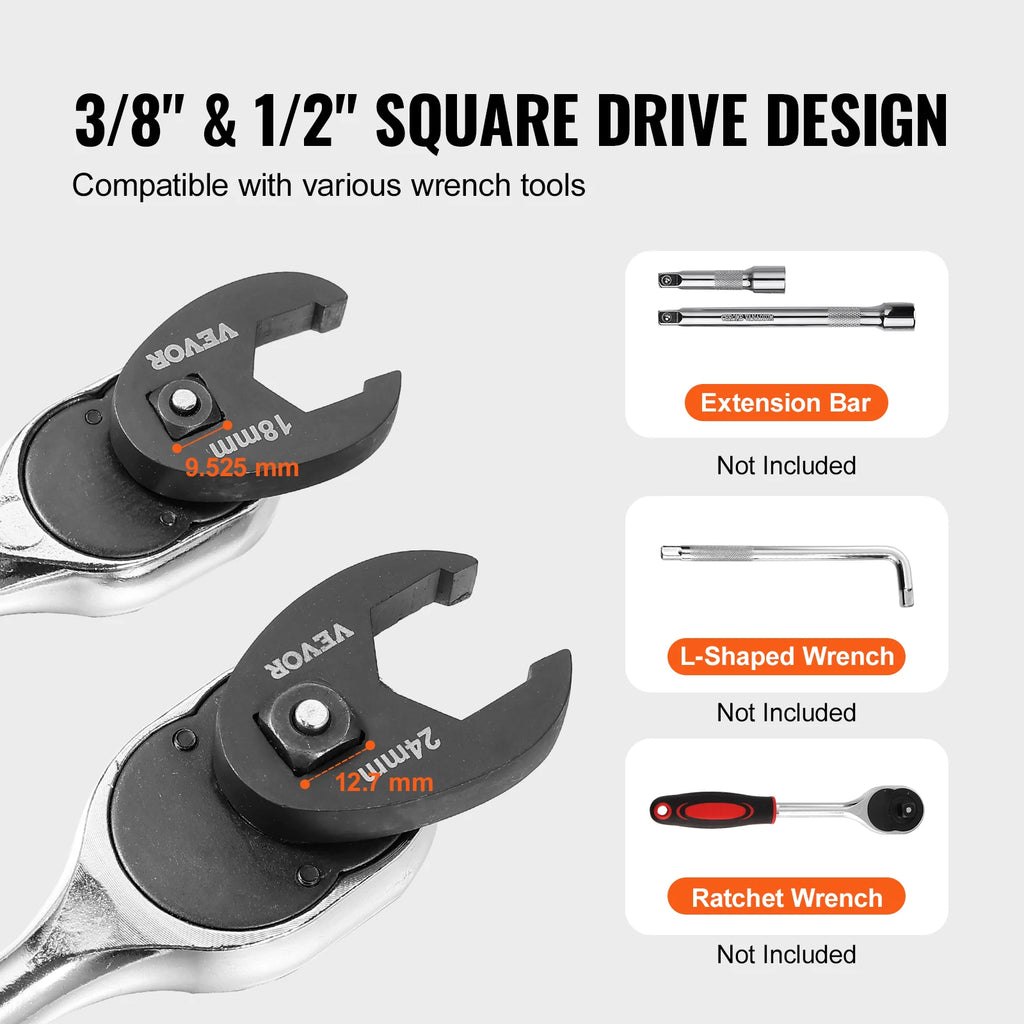 SucceBuy 14/20/24PCs Crowfoot Wrench Set 1/2" 3/8" Drive Crows Foot Wrench Set CR-MO Steel Crowfoot Wrench Set