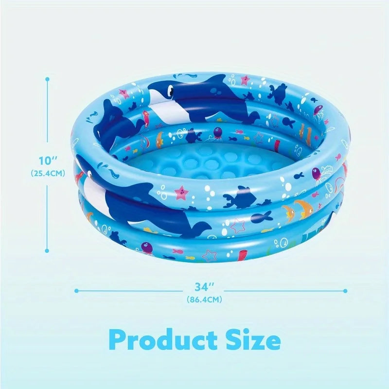 Joyfy Inflatable Kiddie Pool, 34"x10" Blow Up Kid Swimming Pool, 3 Rings Blue Baby Pool for Kids, Summer Water Party Swimming Pool