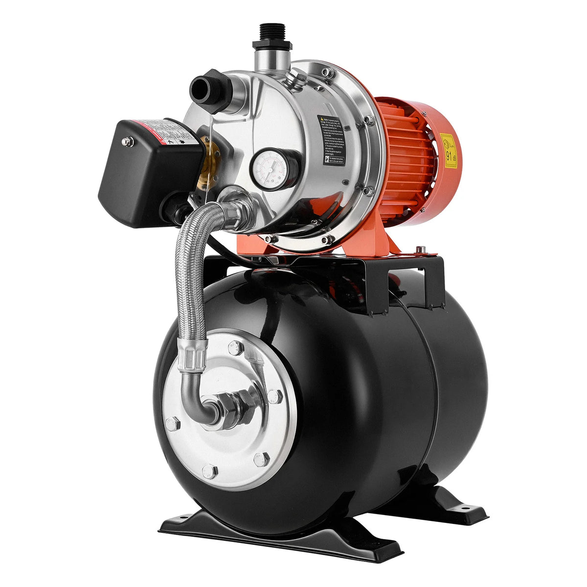 SucceBuy 1.6 HP Shallow Well Pump with Pressure Tank 120V 1320 GPH Stainless with 5Gal Pressure Tank for Home Lawn Potable Water