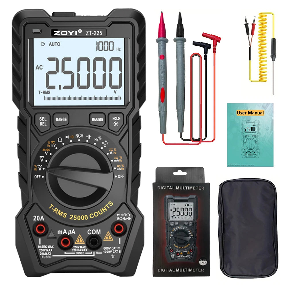 ZOYI ZT-225 4.5-digit high-precision fully automatic multimeter with intelligent burn-out protection for electricians
