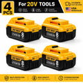 20V Max Battery 8Ah 4 Pack Compatible with DeWalt DCB200 DCB204 DCB206, Li-ion Replacement Battery Pack for Power Tools Drill Saw