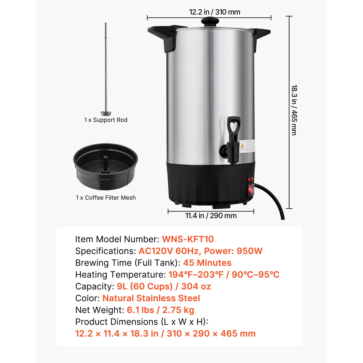 SucceBuy Commercial Coffee 30/42/60/100 Cups Urn Hot Beverage Dispenser with Dripless Faucet Quick-Brewing Coffee Maker