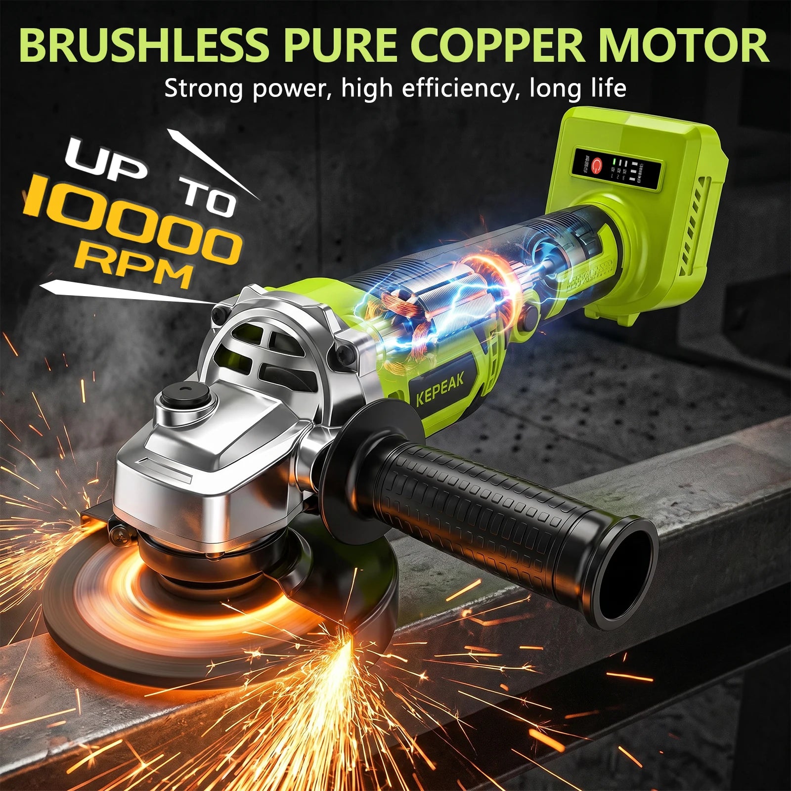 21V Cordless Brushless Angle Grinder 3 Speed 10000RPM Portable Cutting Grinding Polishing Machine With 21V Lithium Battery Fast Charger Hard Storage Box Complete Grinding Discs Set For Metal Wood Stone
