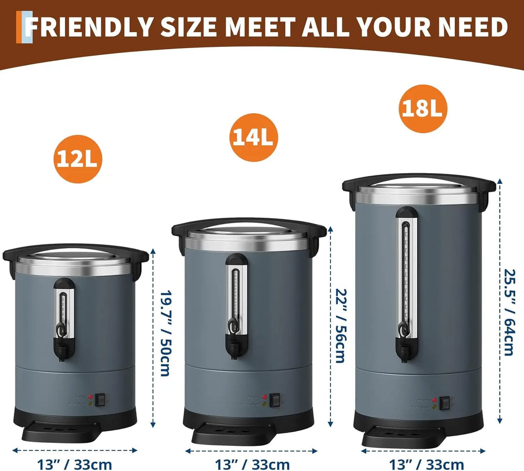 Outlane 12L, 14L or 18L Coffee Urn Commercial Coffee Maker, Hot Water Urn - Large Coffee Maker With Double-Wall Stainless Steel, Quick Brew, Stays Hot for Tea & Beverage at Events & Catering