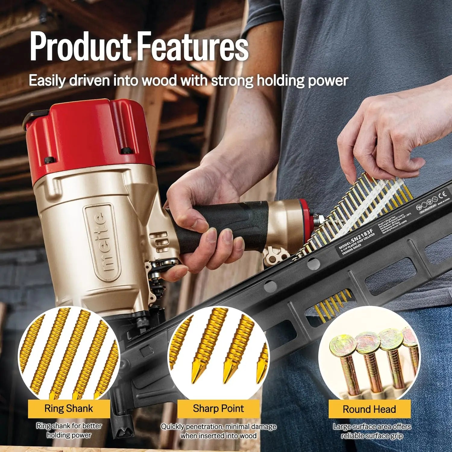 3-Inch Galvanized Framing Nails, Ring Shank, Plastic Collated, 21-Degree Angle for Structural Use, 1,000 Pieces