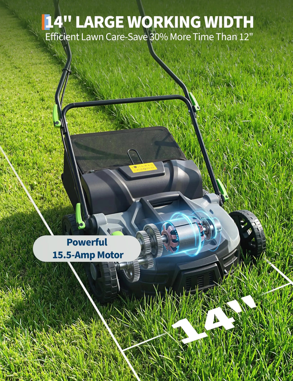Garvee Electric Lawn Dethatcher Scarifier 15.5 Amp, 14" Corded 2-in-1 Dethatcher with 14.5 gal Collection Bag