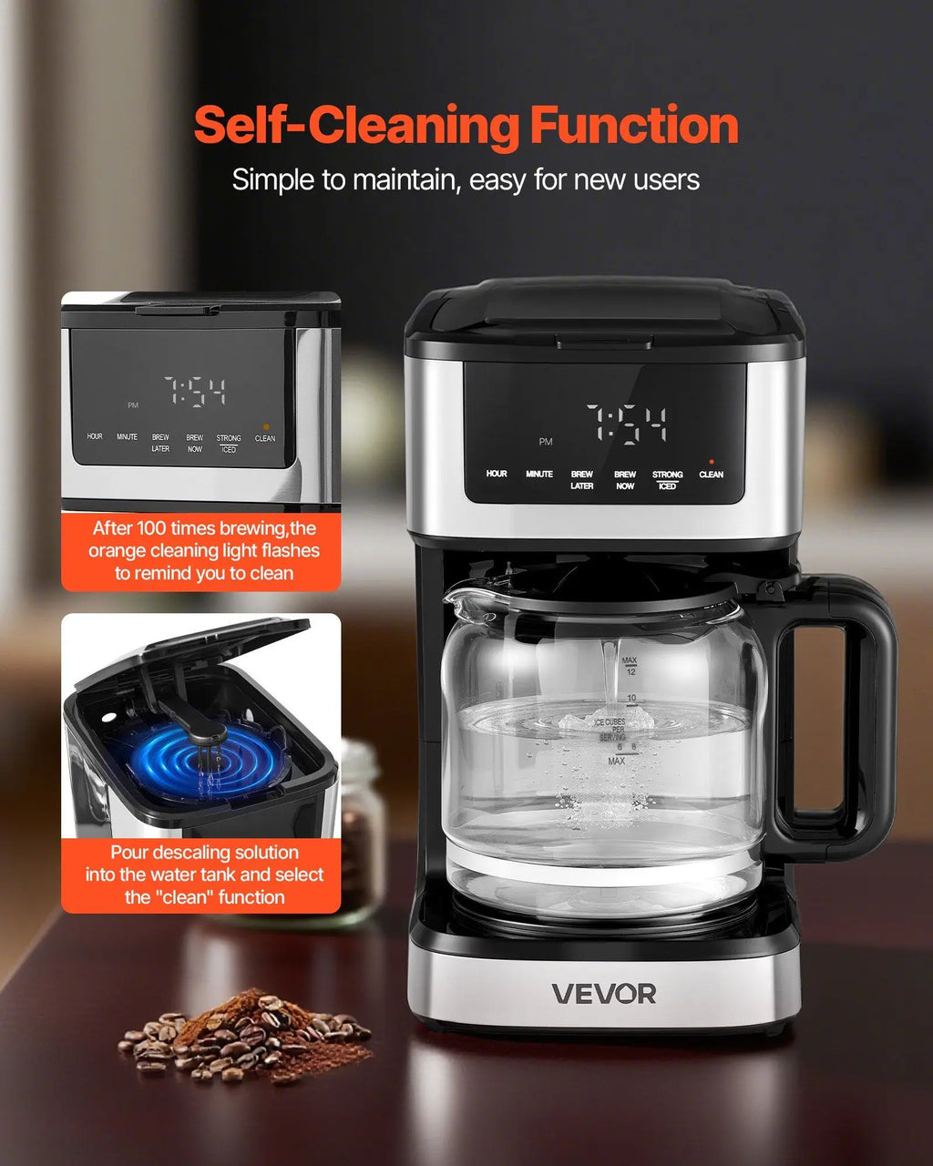 Vevor Programmable Coffee Maker, 12 Cup Programmable Drip Coffee Makers with Touch Screen, 4-Hour Keep Warm Coffee Maker