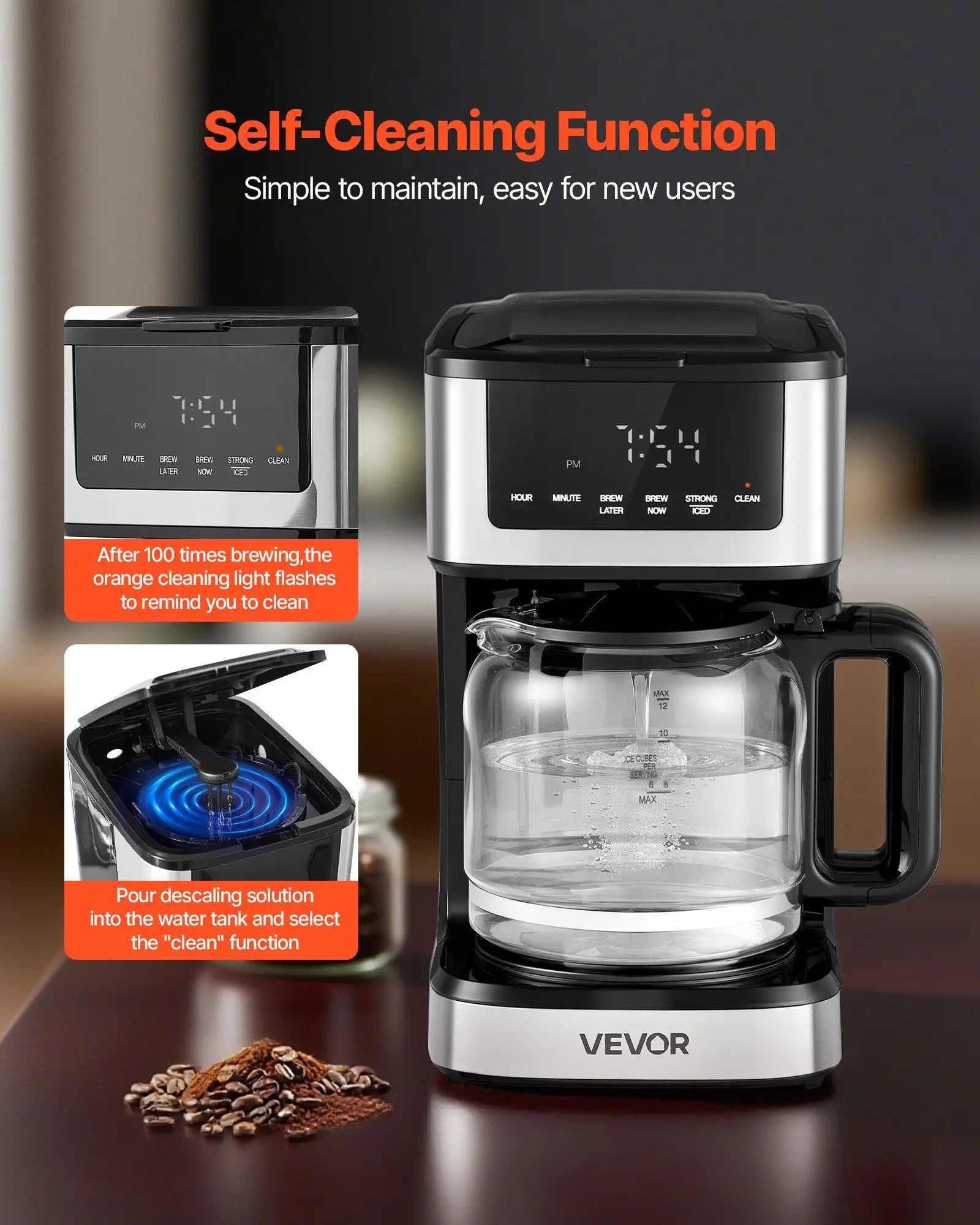 Vevor Programmable Coffee Maker, 12 Cup Programmable Drip Coffee Makers with Touch Screen, 4-Hour Keep Warm Coffee Maker