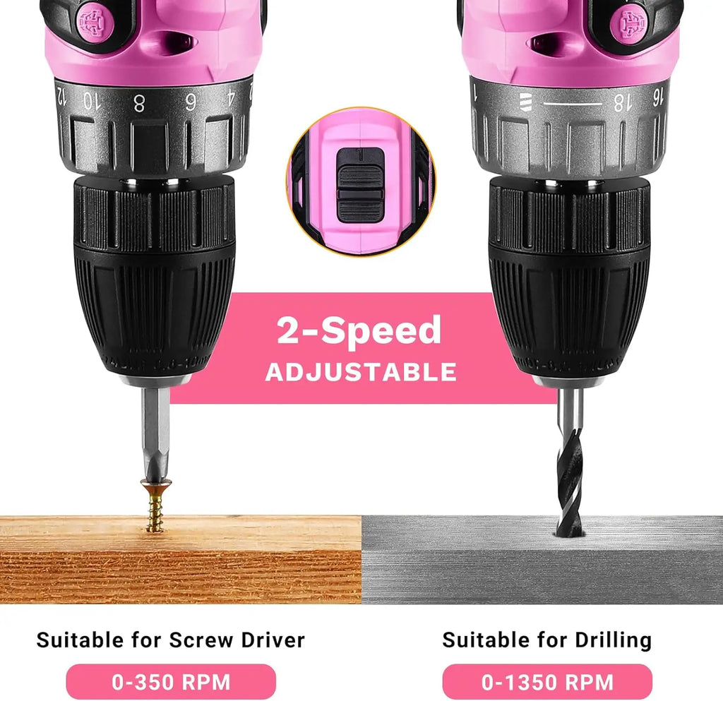 20 Volt Power Drill, Cordless, Tool Set for Women, With Bits, Battery And Charger