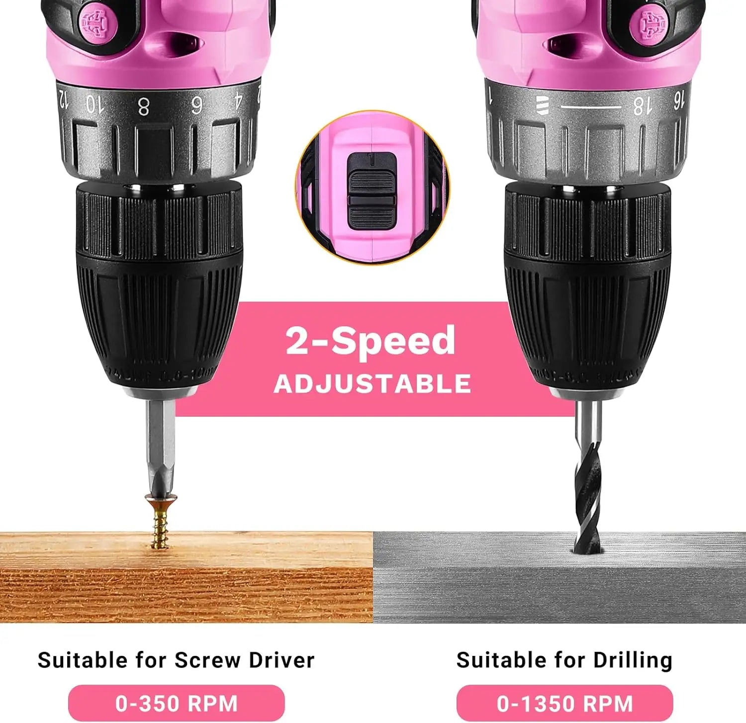 20 Volt Power Drill, Cordless, Tool Set for Women, With Bits, Battery And Charger