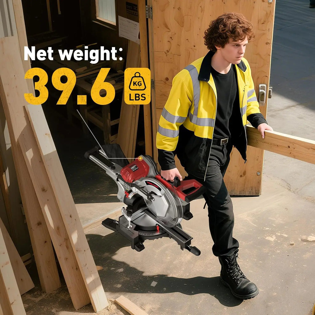 10/12 Inch Single/Dual-Bevel Sliding Compound Miter Saw, 5000/3800RPM, 0-45°, 15 Amp, 36T Blade Precision Cutting