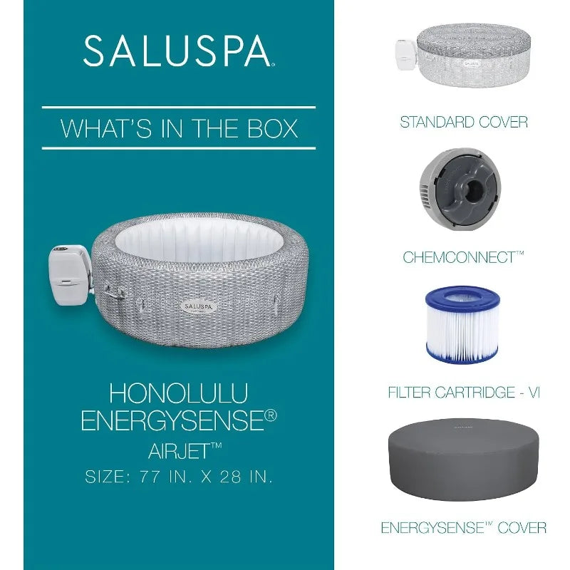 Bestway SaluSpa Honolulu 4-to-6 Person Inflatable Hot Tub, Round Energy-Efficient Portable Outdoor Spa with 140 Air Jets, 77" x 28"