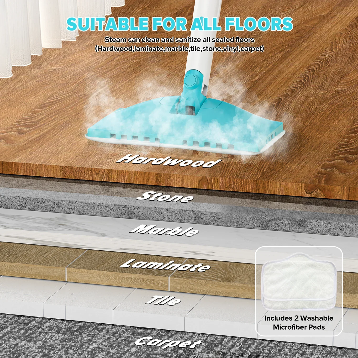 INSE Steam Mop 1200W Powerful Scrubbing Steam Vac Mop High Temperature Detachable Hard Floor Steam Cleaner for Carpet Kitchen F1
