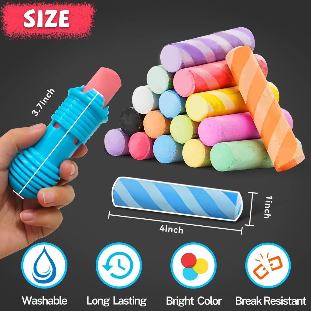 46-Piece Washable Sidewalk Chalk Set, Sidewalk Chalk with Holders, Jumbo Chalk Sticks for Kids Outdoor Fun and Creativity