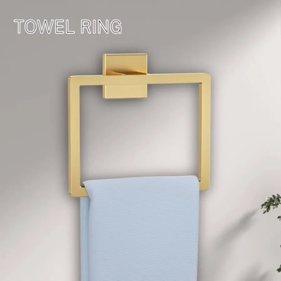 5-Piece Bathroom Hardware Set Brushed Gold Towel Bar Set, Stainless Steel Towel Holder Set for Bathroom, Wall-Mounted Towel Rack