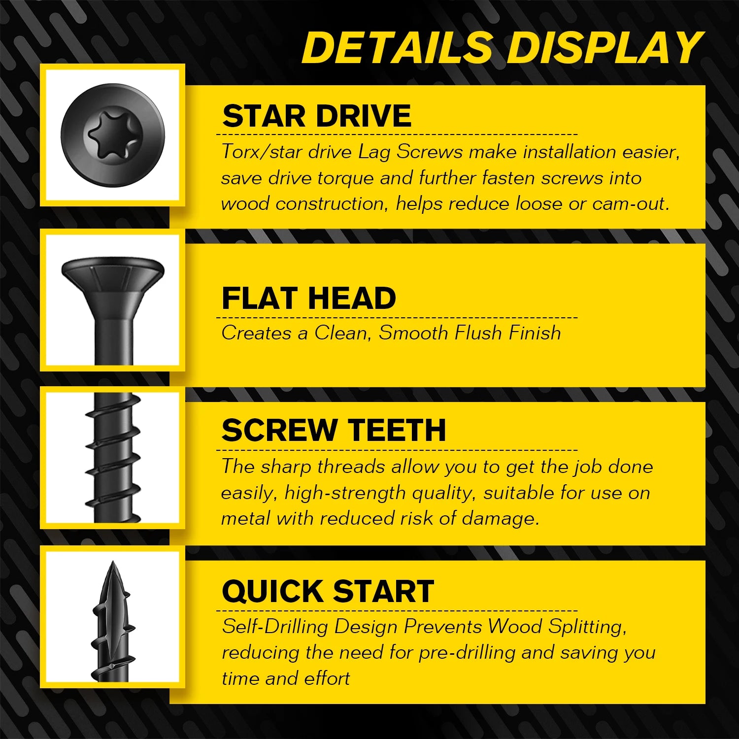 VKKM 250Pcs Black Wood Screws #8x1.5", T25 Star Drive Self Tapping with 50mm Free Bit, Heavy Duty Anti-Rust for Deck Furniture Woodworking DIY