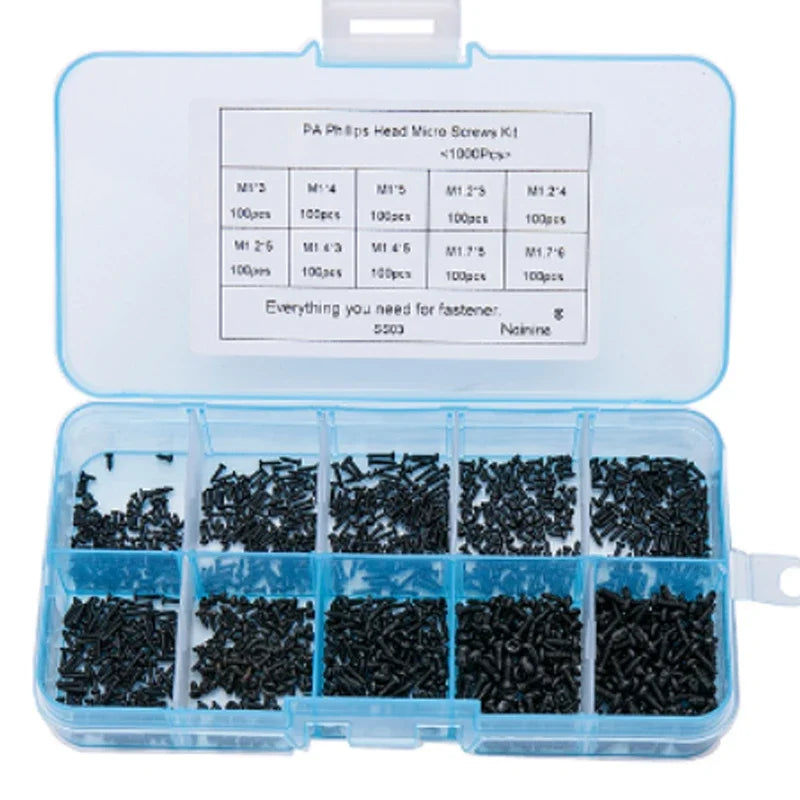 1000pcs Self Tapping Screws PA M1 M2 M1.4 M1.7 Small Phillips Pan Head Laptop Screws computer screw Black