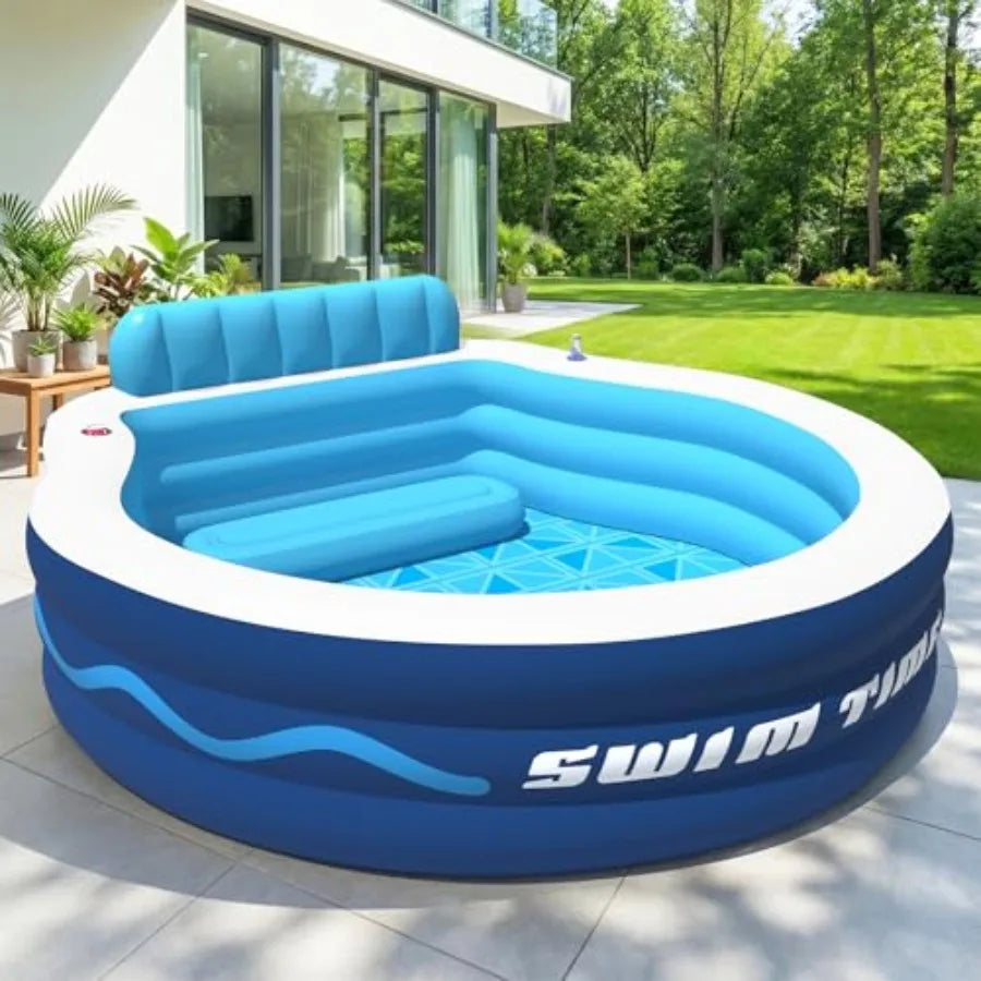 Swim Time Backyard inflatable pool with seat and headrest for adults thickened white PVC oversized 90×90×20 durable family lounging Pool