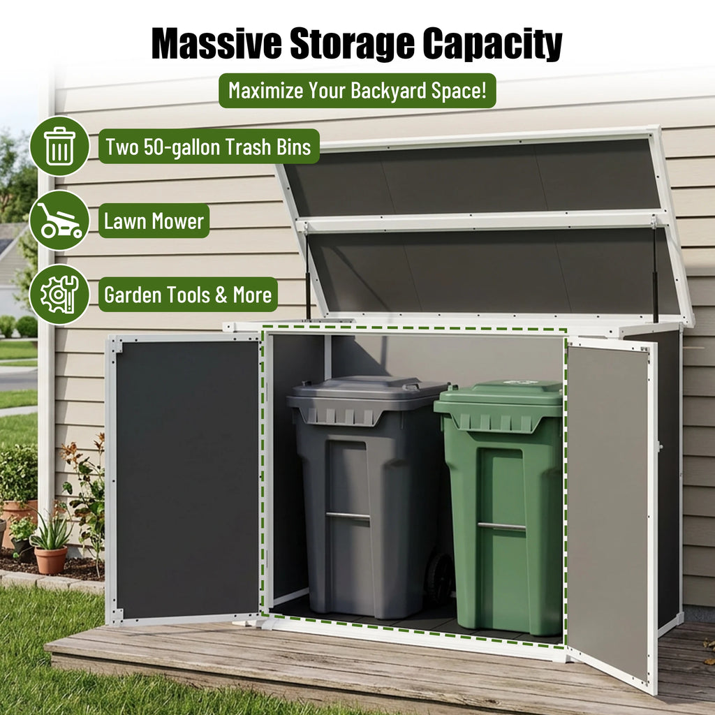 Gihauvia 56×29×44in Gray Resin Outdoor Storage Shed with Lockable Double Doors Waterproof All Weather Utility Cabinet for Garden Tools Trash Cans Backyard Patio