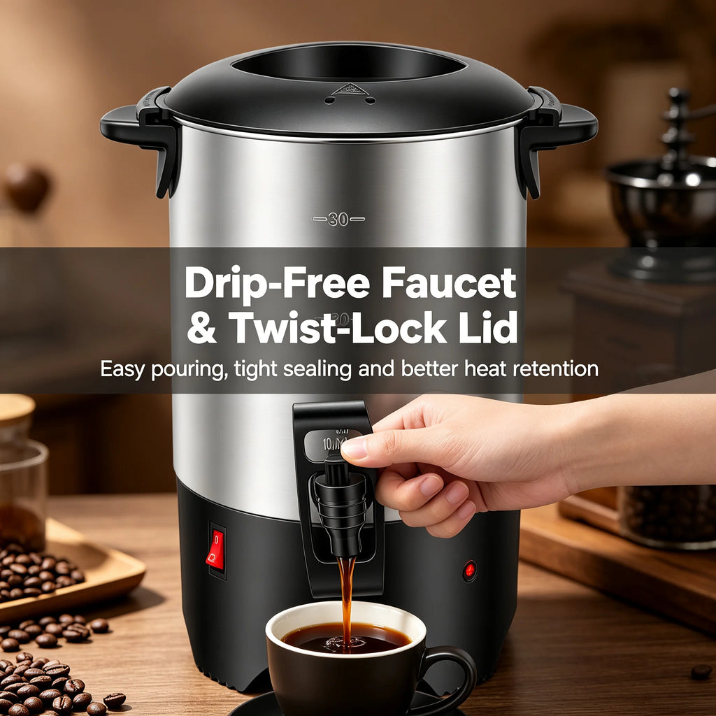 Hot Coffee Serving Urn 5.2L/175oz, 304 Stainless Steel Coffee Maker with 1000W Fast Heating, Hot Water Dispenser for Office Party Restaurant, Silver