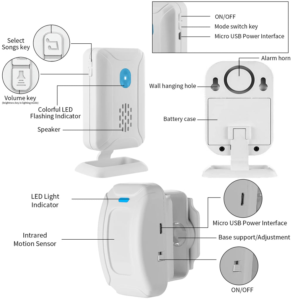 36 Ringtones Welcome Chime Wireless Home Security Infrared PIR Motion Sensor Detector Alarm Bell Entry Alert System