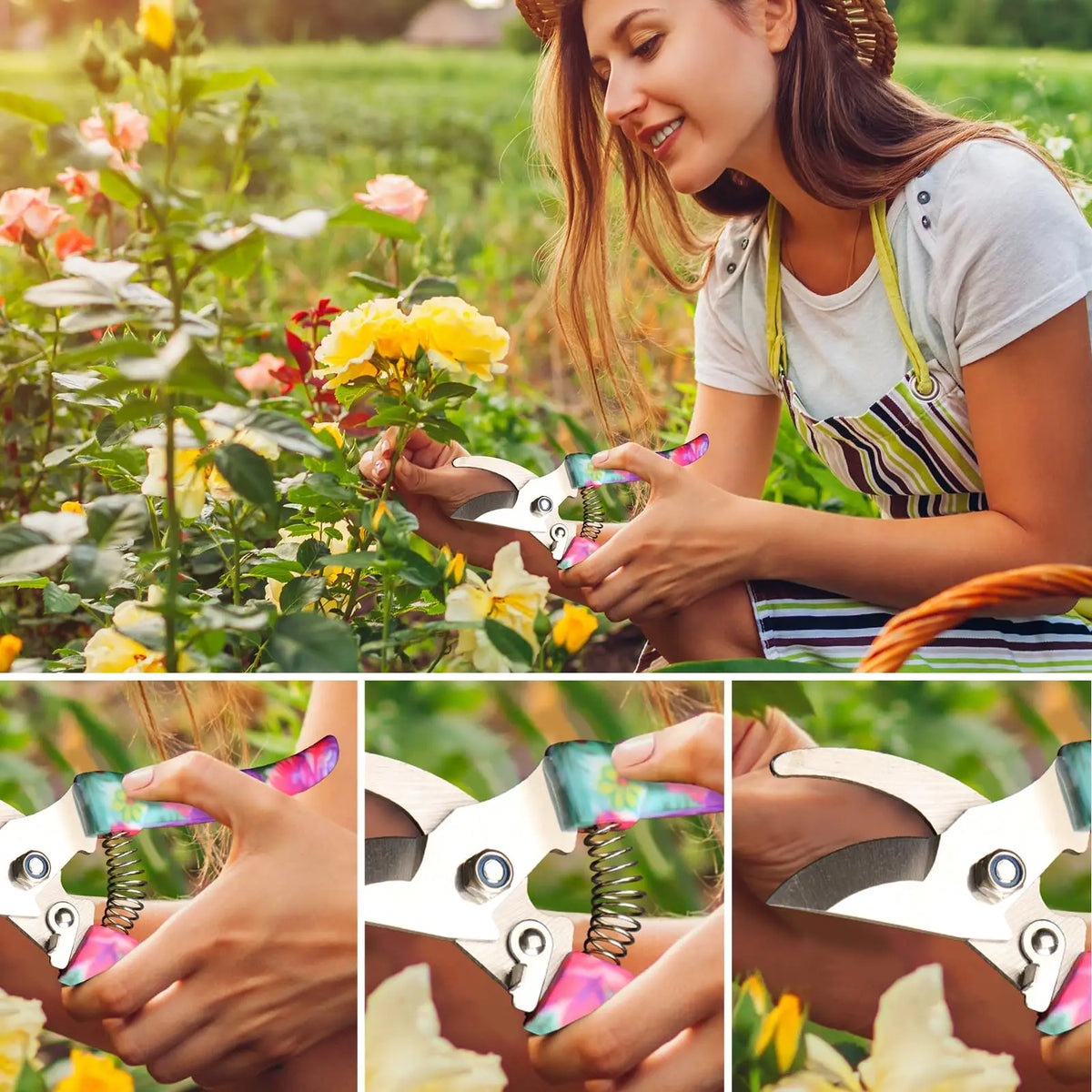 5/10 Pcs Gardening Tools Set with Carrying Case and Floral Print Ergonomic Handle Trowel Rake Weeder Pruner Shears Sprayer Gifts