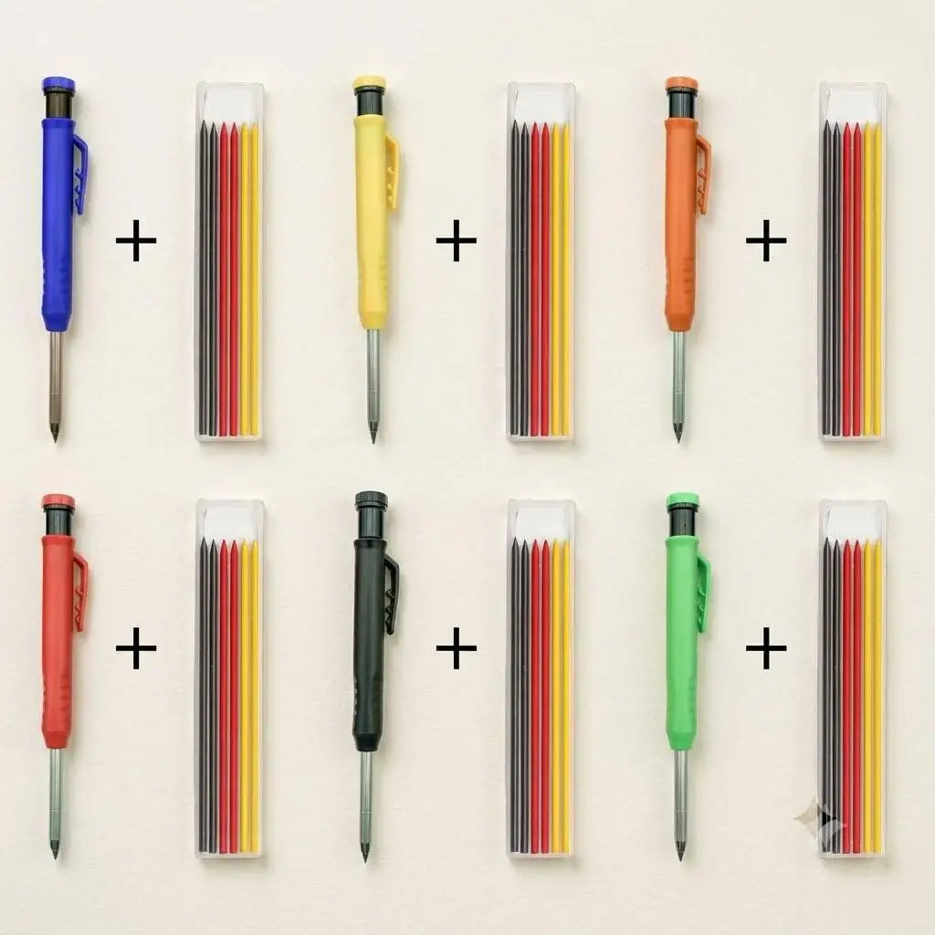 STONEGO Carpenter Pencil Set with 6 Refills and Built in Sharpener Professional Mechanical Marking Pencil for Construction Architecture Woodworking Scriber Tool High Precision Durable Hand Tool Set for Engineers and Builders