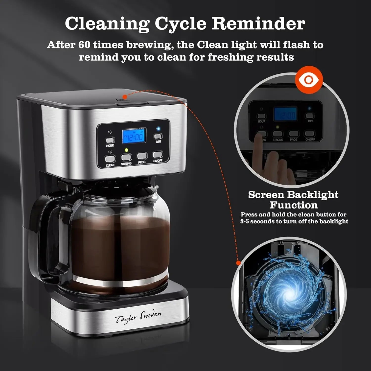 12-Cup Programmable Coffee Maker, Regular & Strong Brew Drip Coffee Machine for Home and Office, Glass Carafe, Pause & Serve, Au