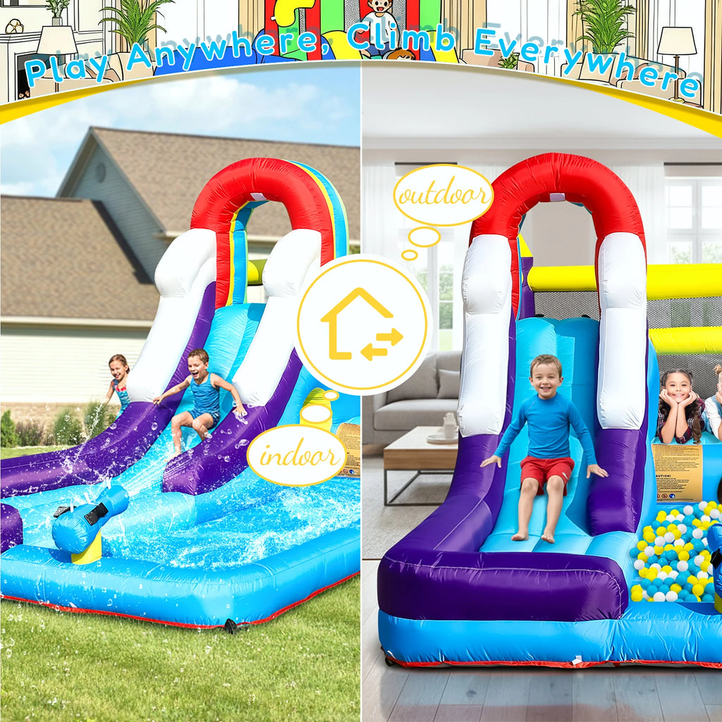 RTS Inflatable 23FT Inflatable Water Slide with Splash Pool, Outdoor Water Park Slide, Heavy Duty Bounce House with Climbing Wall & Water Spray for Summer Party Family Fun