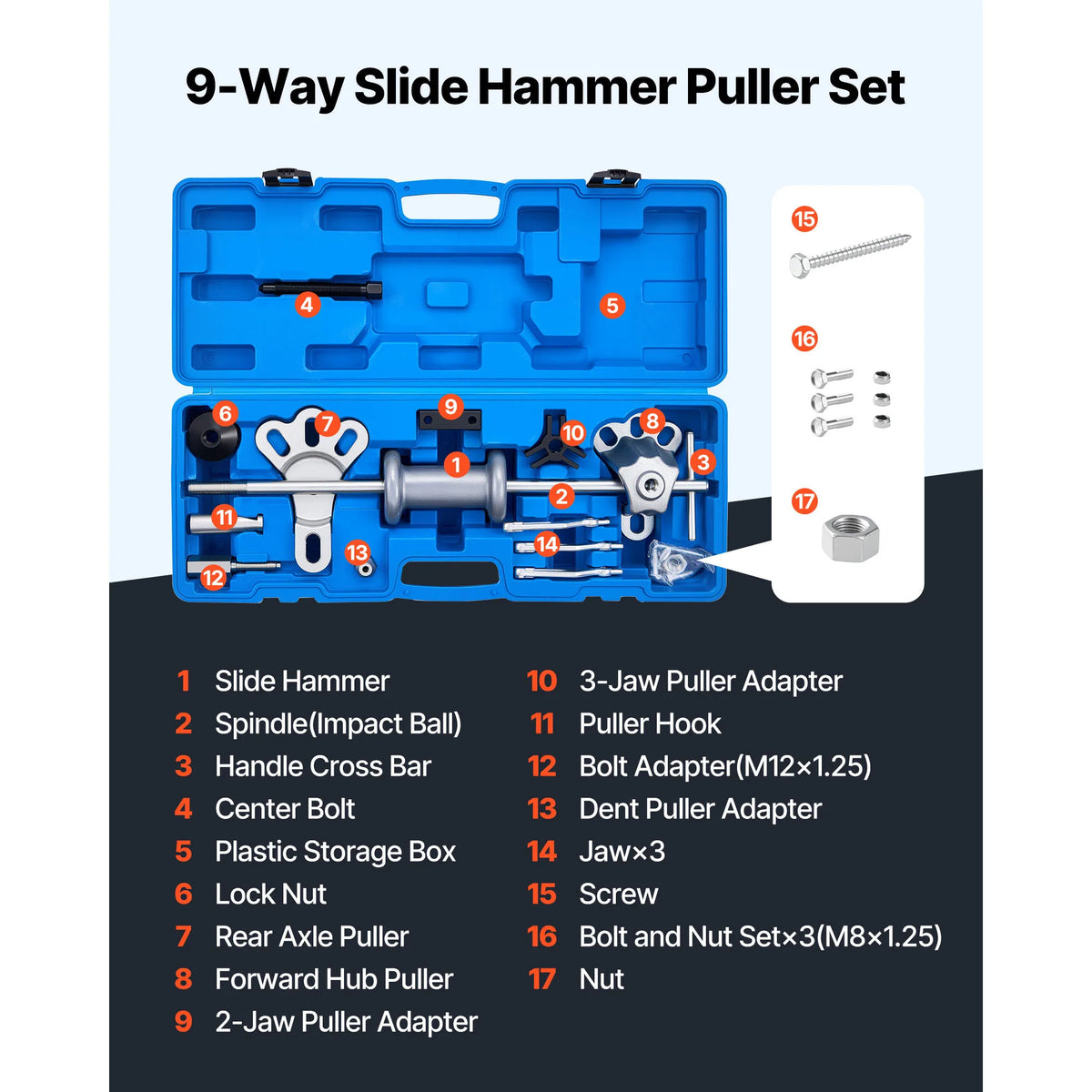 SucceBuy 9-Way Slide Hammer Puller Set Front Wheel Hub Bearing Remover Axle Bearing Puller Tool Kit and Slide Hammer Remover Set
 XC9027C/XC8670/XC2120