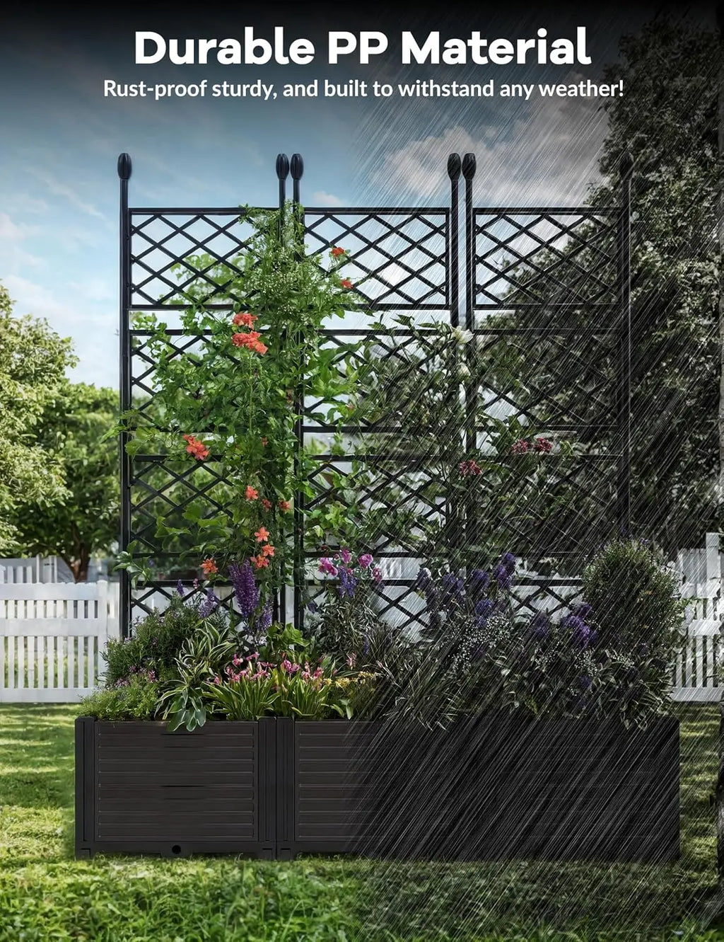 Modular Raised Garden Bed Planter Box Kit with Metal Trellis Stackablefor Climbing Plants Veggies and Flowers,Decorative Fence Privacy Panels