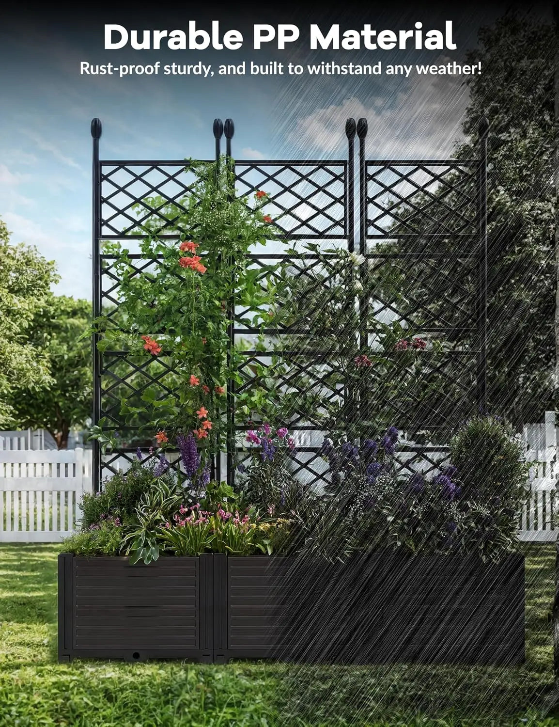 Modular Raised Garden Bed Planter Box Kit with Metal Trellis Stackablefor Climbing Plants Veggies and Flowers,Decorative Fence Privacy Panels