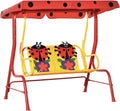 Porch Swing for Kids with Adjustable Canopy to Block Sun at Angles, Kids Swing Chair with Seatbelts, Red Ladybugs And Yellow