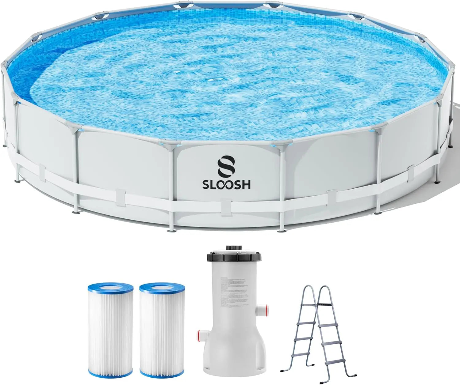 Sloosh-by JOYFY Round Above Ground Pool 10ft/12ft/15ft Outdoor Round Frame Above Ground Swimming Pool Set for Kids Adults with Filter Pump