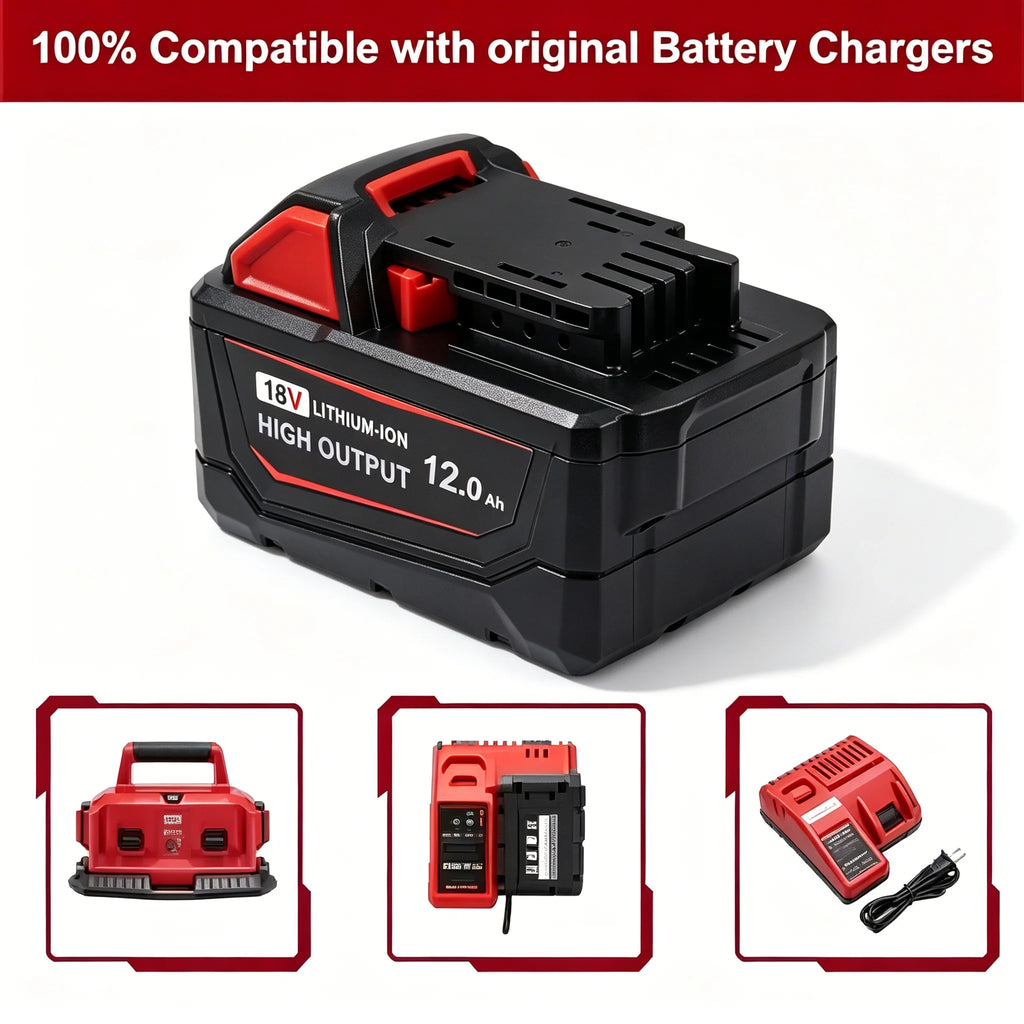 12Ah Replacement Battery Compatible with Milwaukee M18 18V, Lithium Ion Rechargeable Battery, High Capacity Battery Pack
