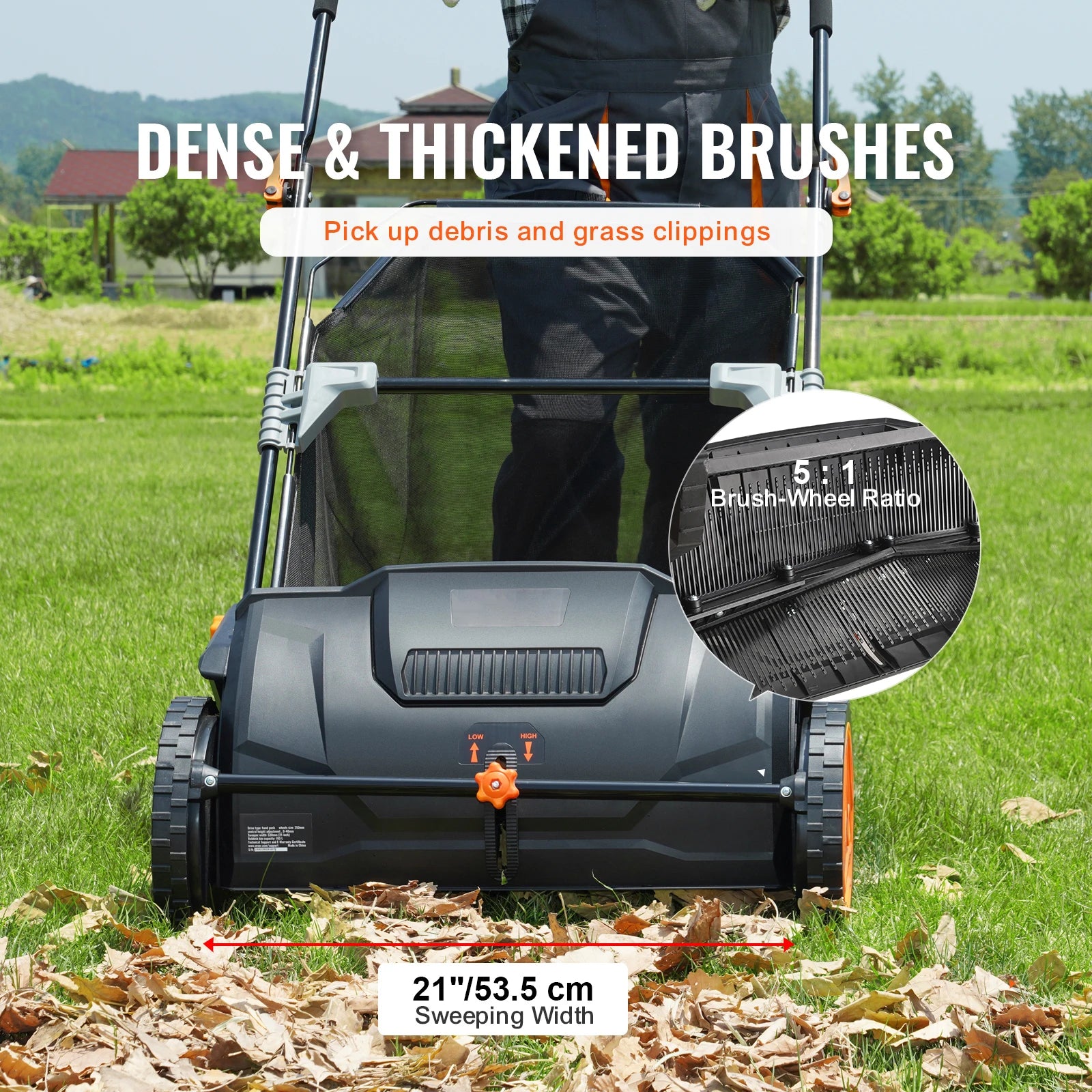 SucceBuy Tow Behind Lawn 21in Sweeper Large Capacity Heavy Duty Leaf Grass Collector with Adjustable Sweeping for Pick