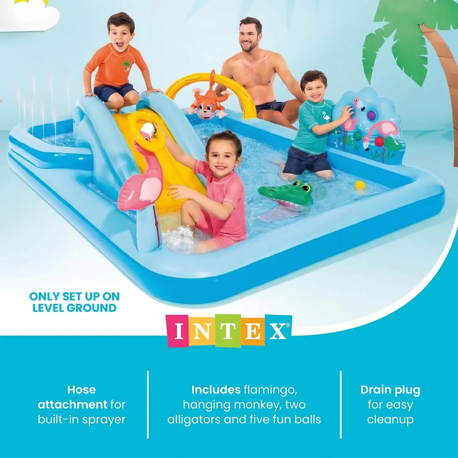 Intex Inflatable Kiddie Pool with Water Slide & Splash Pad for Toddlers, Outdoor Backyard Fun