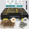 1350pcs Carbon Steel Phillips Wood Screws Assortment Kit, Flat-Head And Phillips Designs, Common Sizes M3.5/M4/M5/#8, Heavy Duty Self-Tapping Fasteners with Anti-Slip Matching Wrench, Sturdy Double Layer Storage Box, Hardware