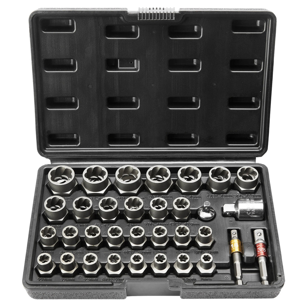 SucceBuy 29PCs Bolt Extractor Set Bolt and Nut Remover Set 6mm-10mm 13/32" to 3/4" CR-MO Steel Extraction Socket Set with Case