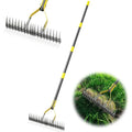 Heavy-Duty 5.5T Metal Leaf Rake with Adjustable Long Handle, 19-Tine, 15 Wide for Lawn and Garden Maintenance