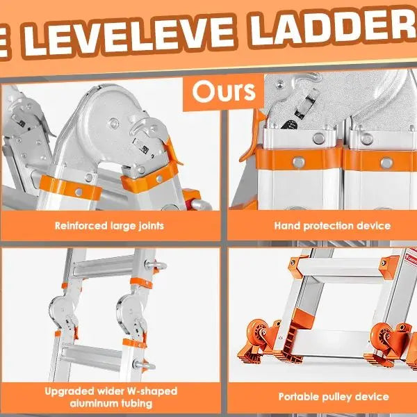 LEVELEVE 22FT Multi Position Ladder,A Frame 6 Step Ladder with Stabilizer Bar & Wheels,330 lbs Security Load