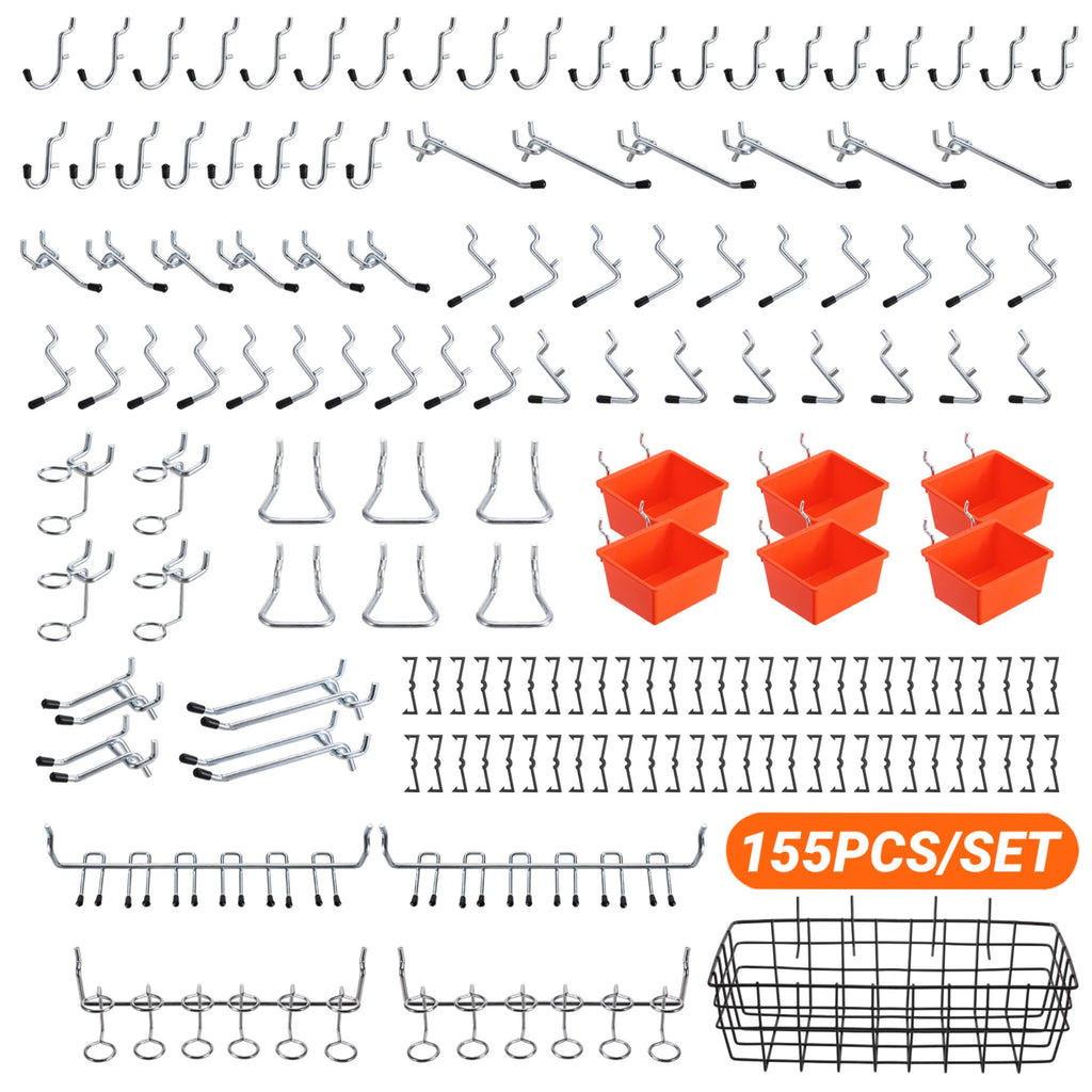 155pcs/set Pegboard Hooks Wall Hanging Kit, Tool Peg Board, Accessories Organizer Kit with Various Hook/Bins/Baskets. By ENJOYWOOD