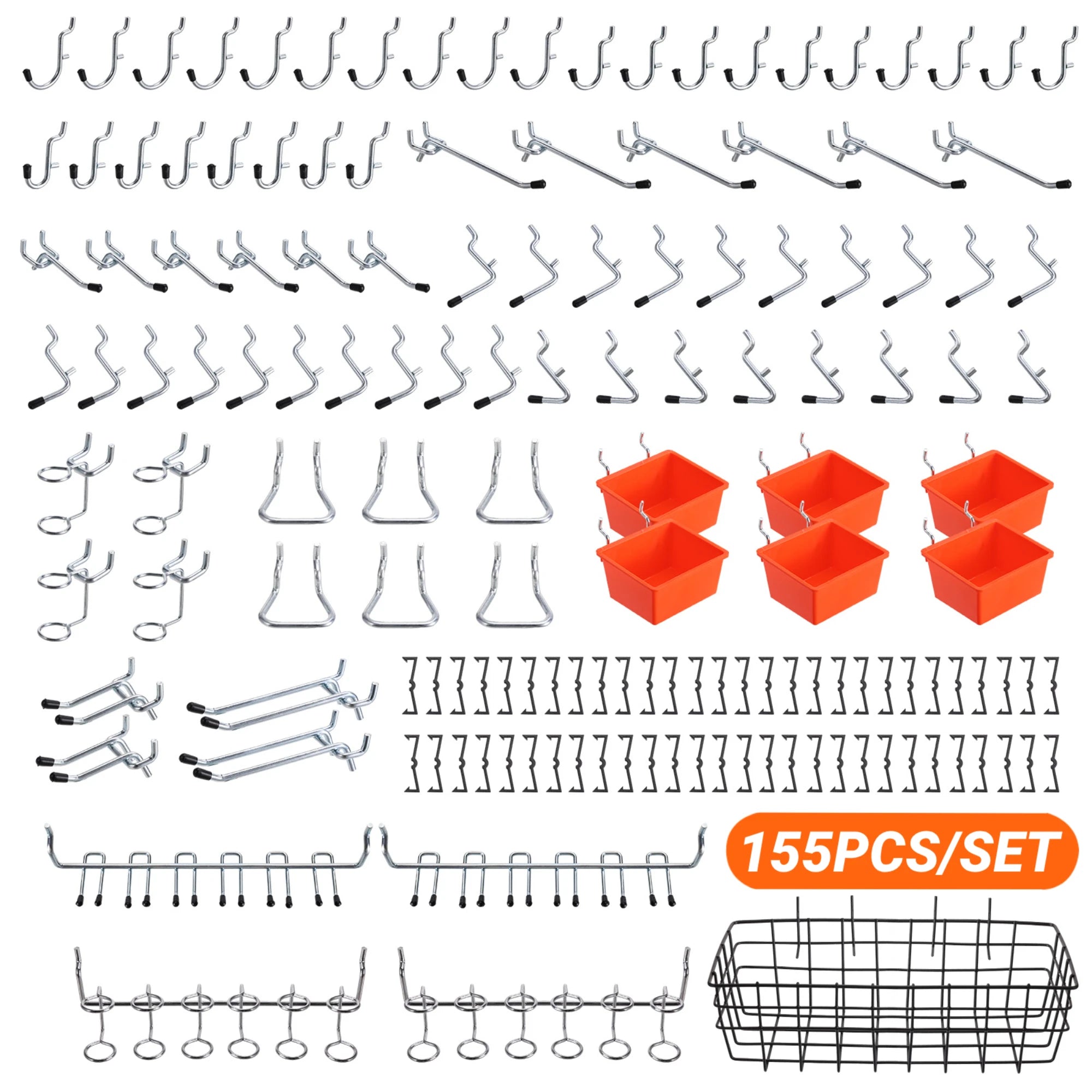 155pcs/set Pegboard Hooks Wall Hanging Kit, Tool Peg Board, Accessories Organizer Kit with Various Hook/Bins/Baskets. By ENJOYWOOD