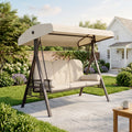 3-Person Outdoor Canopy Patio Cushioned Bench Porch Swing Seat, Beige