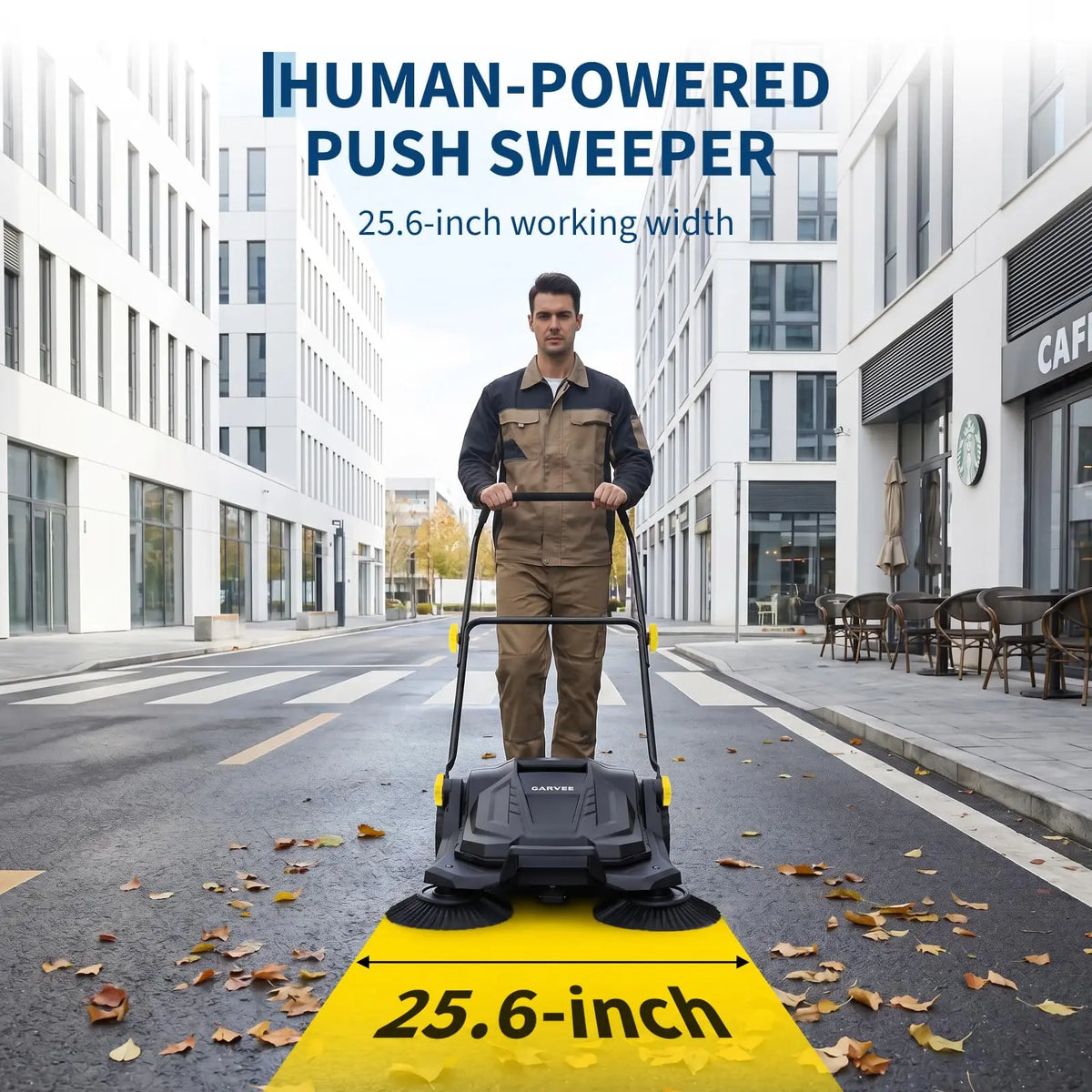 HiMiss 25.6" Manual Push Floor Sweeper, Walk-Behind Sweeper With 5-Gallon Bin, Adjustable Foldable Handle For Garage Patio Driveway