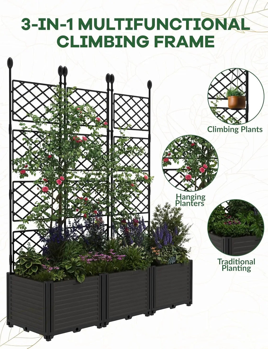Modular Raised Garden Bed Planter Box Kit with Metal Trellis Stackablefor Climbing Plants Veggies and Flowers,Decorative Fence Privacy Panels