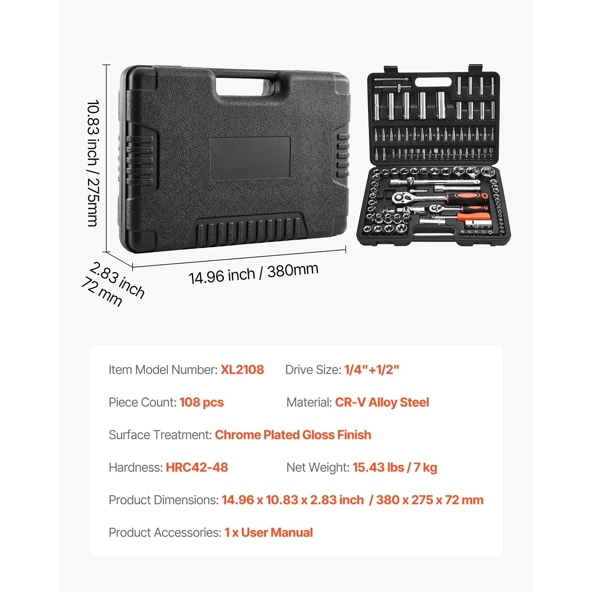 SucceBuy Socket Set, 76 Pieces 3/8, 1/4, 1/2in Drive Socket and Ratchet Set, SAE & Metric Mechanic Tool Kit